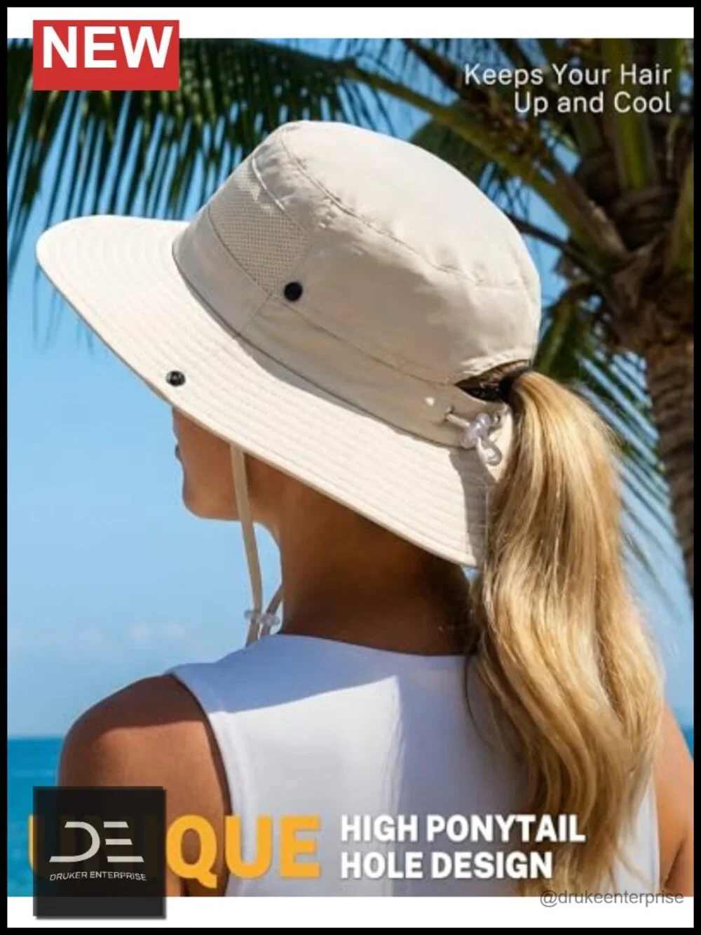 Women's Sun Hat with Ponytail Hole Wide Brim Foldable Bucket Hat UPF 50+ Summer